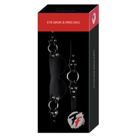 Маска + кляп-рамка Eye mask & ring gag кожаная черная