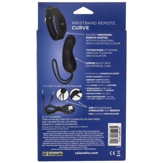 Компактный вибромассажер с управлением при помощи браслета Wristband Remote Curve