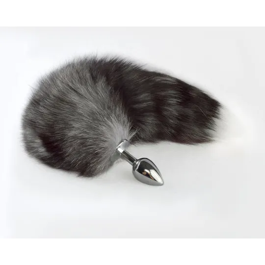 Анальная пробка с нат. хвостом блюфрост(сер)35 -40 см, 8049