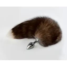 Анальная пробка с нат. хвостом блюфрост(корич) 35 -40 см