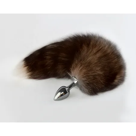 Анальная пробка с нат. хвостом блюфрост(корич) 35 -40 см