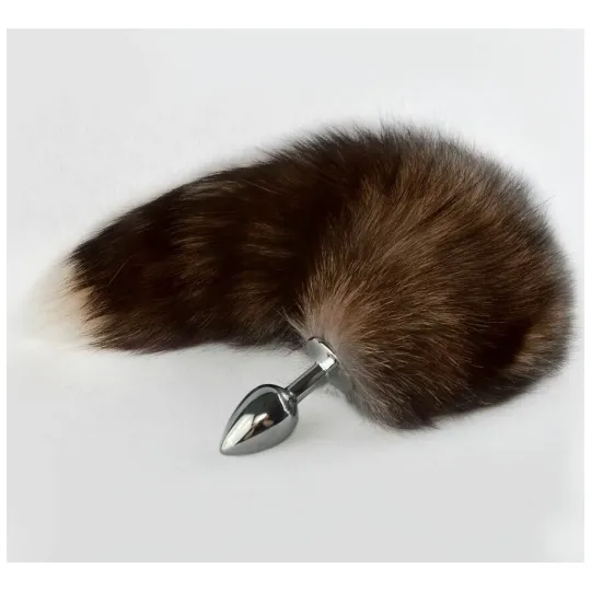 Анальная пробка с нат. хвостом блюфрост(корич) 35 -40 см