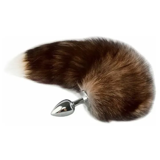 Анальная пробка с нат. хвостом блюфрост(корич) 35 -40 см