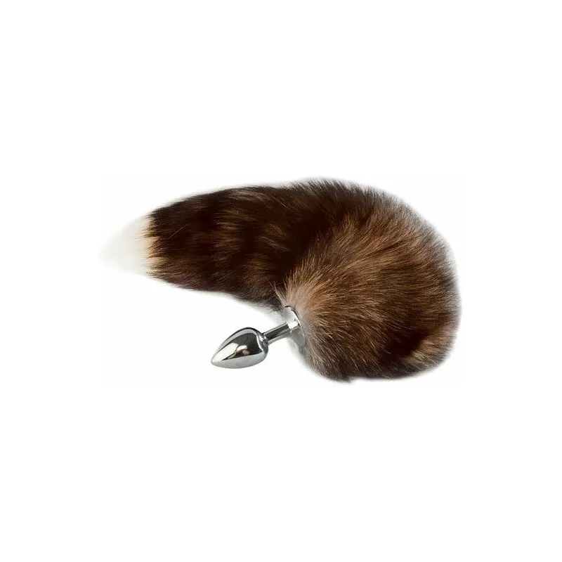 Анальная пробка с нат. хвостом блюфрост(корич) 35 -40 см