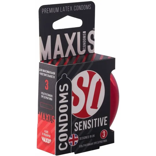 Ультратонкие презервативы в металлическом боксе MAXUS Sensitive - 3 шт.