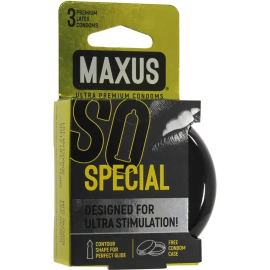 Презервативы с точками и рёбрами в металлическом боксе MAXUS Special - 3 шт