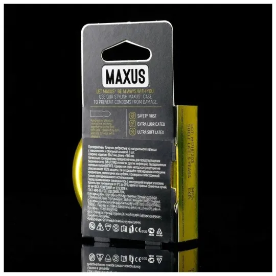 Презервативы с точками и рёбрами в металлическом боксе MAXUS Special - 3 шт