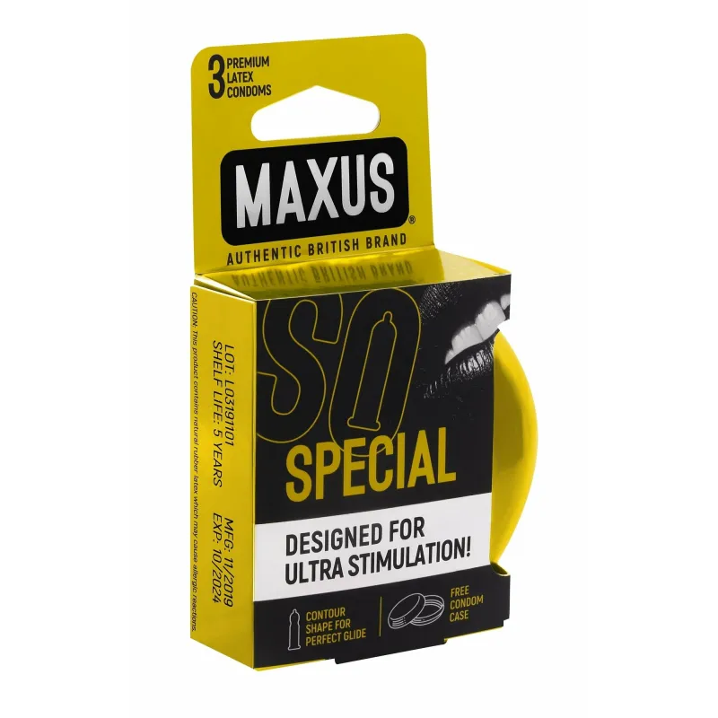 Презервативы с точками и рёбрами в металлическом боксе MAXUS Special - 3 шт