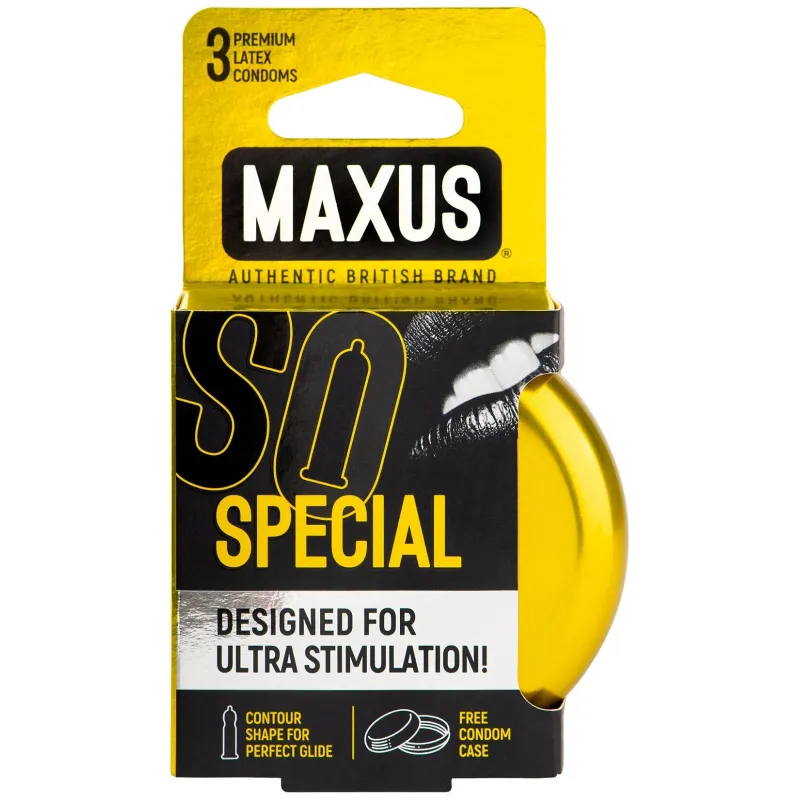Презервативы с точками и рёбрами в металлическом боксе MAXUS Special - 3 шт
