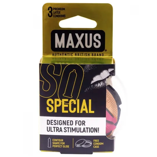 Презервативы с точками и рёбрами в пластиковом кейсе MAXUS Special - 3 шт.