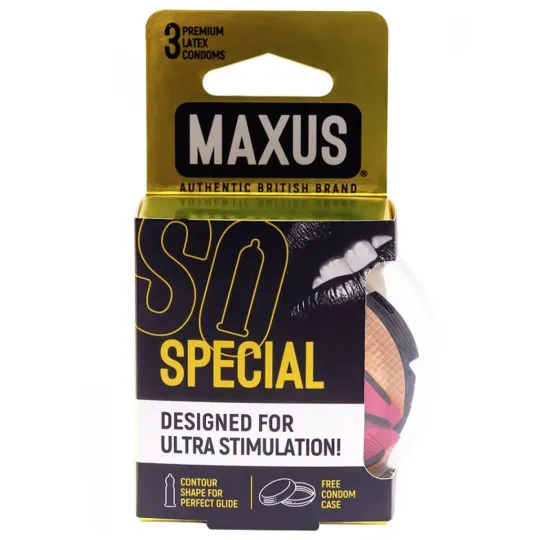 Презервативы с точками и рёбрами в пластиковом кейсе MAXUS Special - 3 шт.