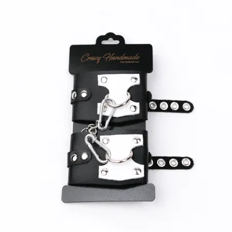 Наручники из черной кожи с белым декором