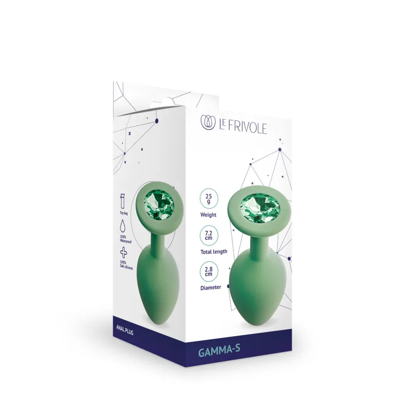 Анальная пробка с зеленым кристаллом Gamma, цвет салатовый (M)