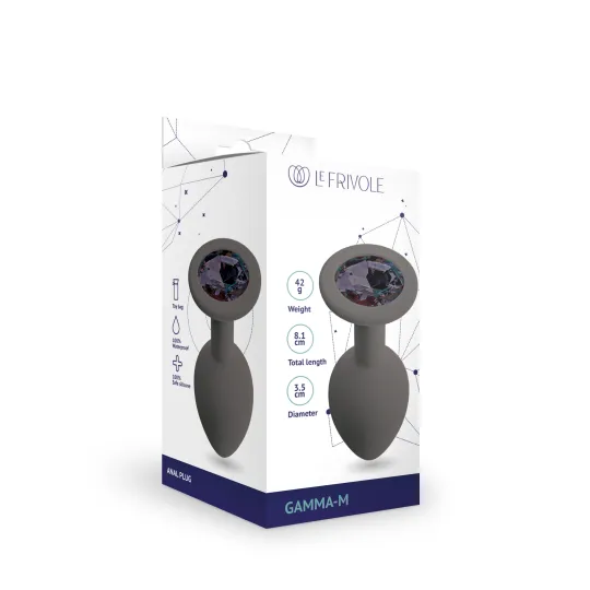 Анальная пробка с черным кристаллом Gamma, цвет графитовый (M)