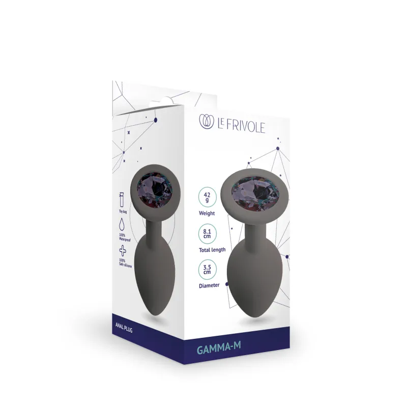Анальная пробка с черным кристаллом Gamma, цвет графитовый (M)