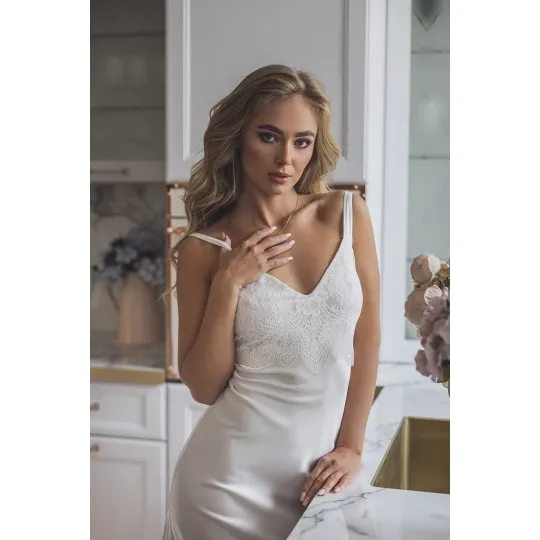 Платье-Сорочка Молочного Цвета С Кружевами 7162/L