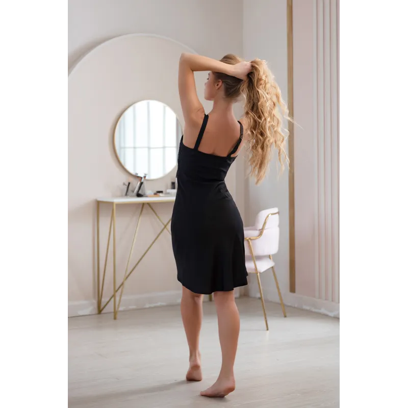 Платье-Сорочка Черного Цвета С Кружевами 7214/L