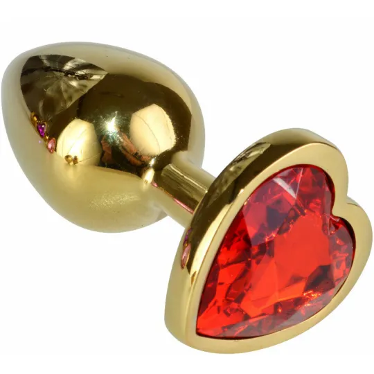 Анальная пробка Сердце с КРАСНЫМ кристаллом, золото,d 2,8 мм