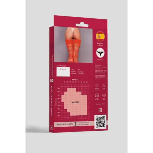 Чулки в мелкую сетку ROSA VINTAGE с рисунком сзади S/L красные