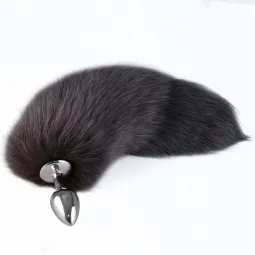 Анальный стимулятор хром (d 26 мм) с темным хвостом