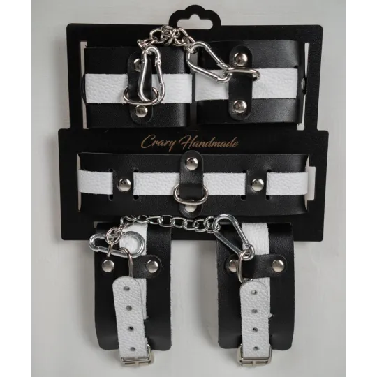 Набор из черной кожи с белым ремнем
