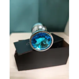 Анальная пробка с кристаллом (Голубой) Большая