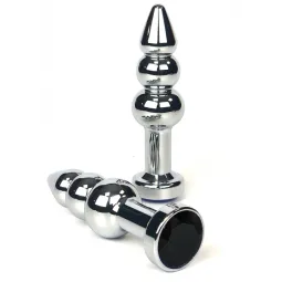 Анальная пробка "Vander" металл, елочка, мини, черный кристалл, Серебристый