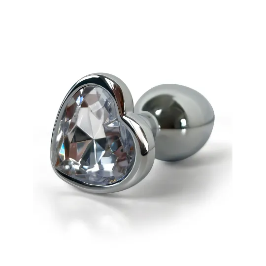 Анальная пробка металлическая с белым кристаллом в виде сердца Fantasy Toys
