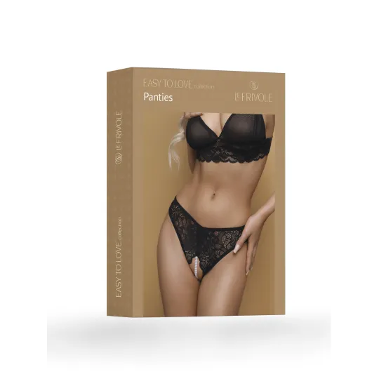 Кружевные трусики черные с жемчугом (Easy to love) S/M