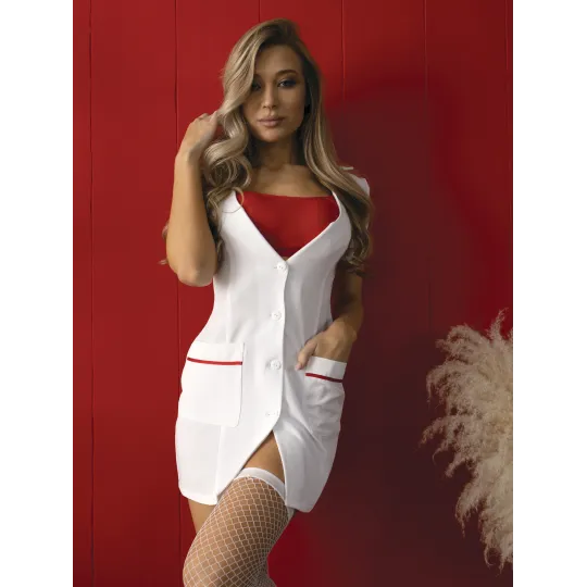 Халат строгой медсестры с лифом и чулками (Premium) S/M