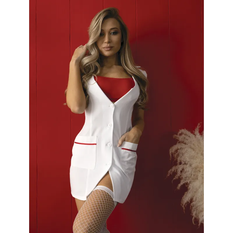 Халат строгой медсестры с лифом и чулками (Premium) S/M