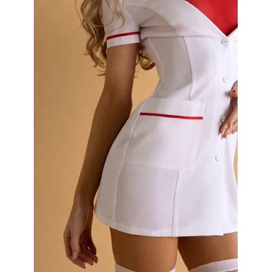 Халат строгой медсестры с лифом и чулками (Premium) S/M