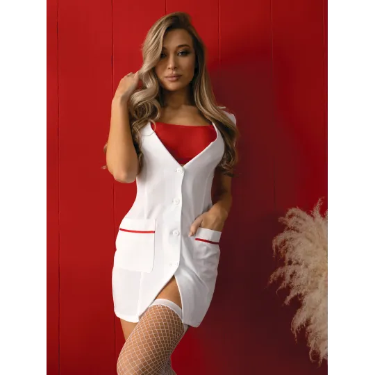 Халат строгой медсестры с лифом и чулками (Premium) S/M