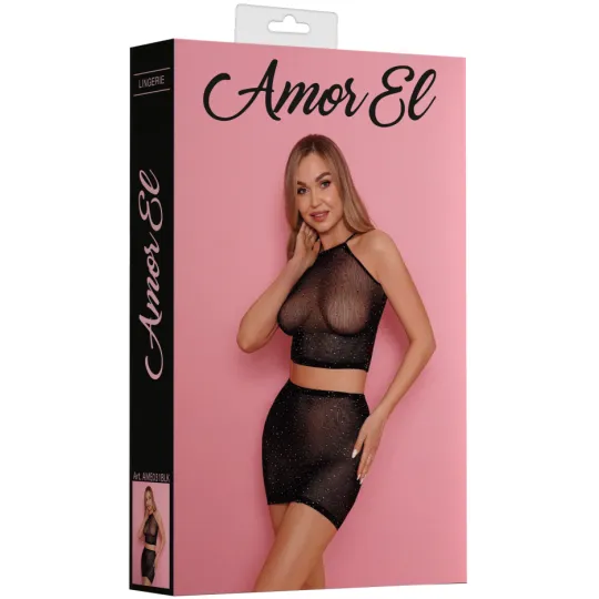 Комплект из топа и юбки со стразами (чёрный)