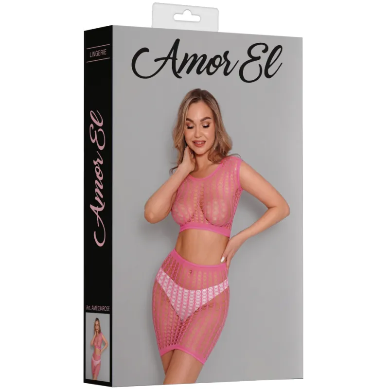 Яркий комплект из топа и юбки (розовый)