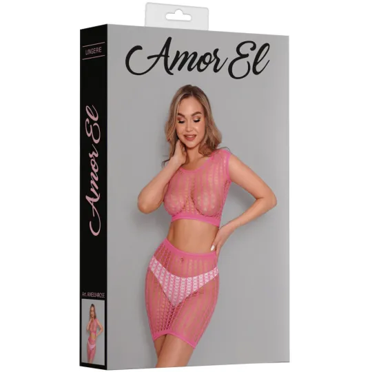 Яркий комплект из топа и юбки (розовый)