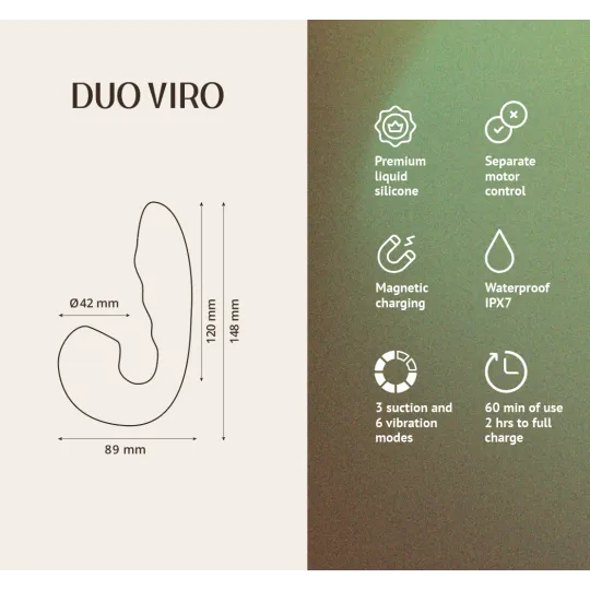 Вибратор с вакуумной стимуляцией Duo Viro из жидкого силикона (SENSORA)