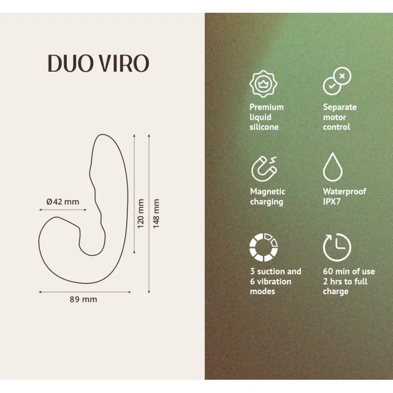 Вибратор с вакуумной стимуляцией Duo Viro из жидкого силикона (SENSORA)