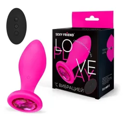 ВТУЛКА С ВИБРАЦИЕЙ фуксия, цвет кристалла рубин, 10 режимов вибрации, L 85 мм D 32 мм, дистанционный пульт