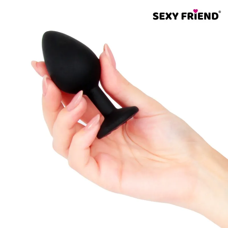 ВТУЛКА АНАЛЬНАЯ, L 80 мм D 35 мм, чёрная, цвет кристалла голубой, силикон