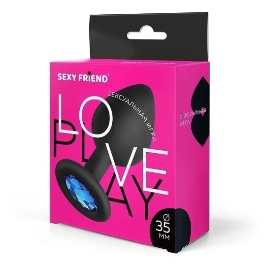 ВТУЛКА АНАЛЬНАЯ, L 80 мм D 35 мм, чёрная, цвет кристалла голубой, силикон