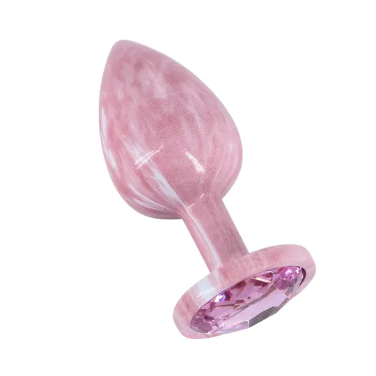 Эмалированная анальная пробка из алюминия со светло розовым кристаллом