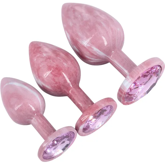 Эмалированная анальная пробка из алюминия со светло розовым кристаллом