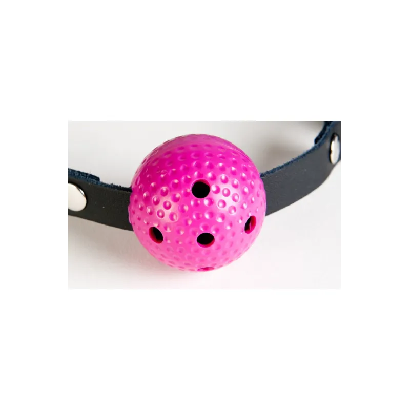 Кляп розовый с черным ремешком.