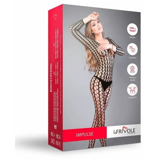 Боди-комбинезон черный в крупную сетку (Impulse)