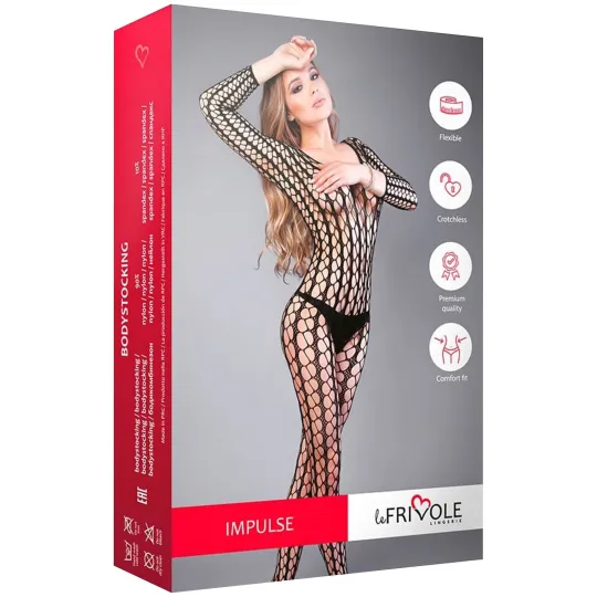 Боди-комбинезон черный в крупную сетку (Impulse)