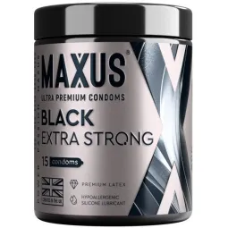 Презервативы MAXUS Extra Strong №15 с железным кейсом, черные, утолщенные, 15 шт
