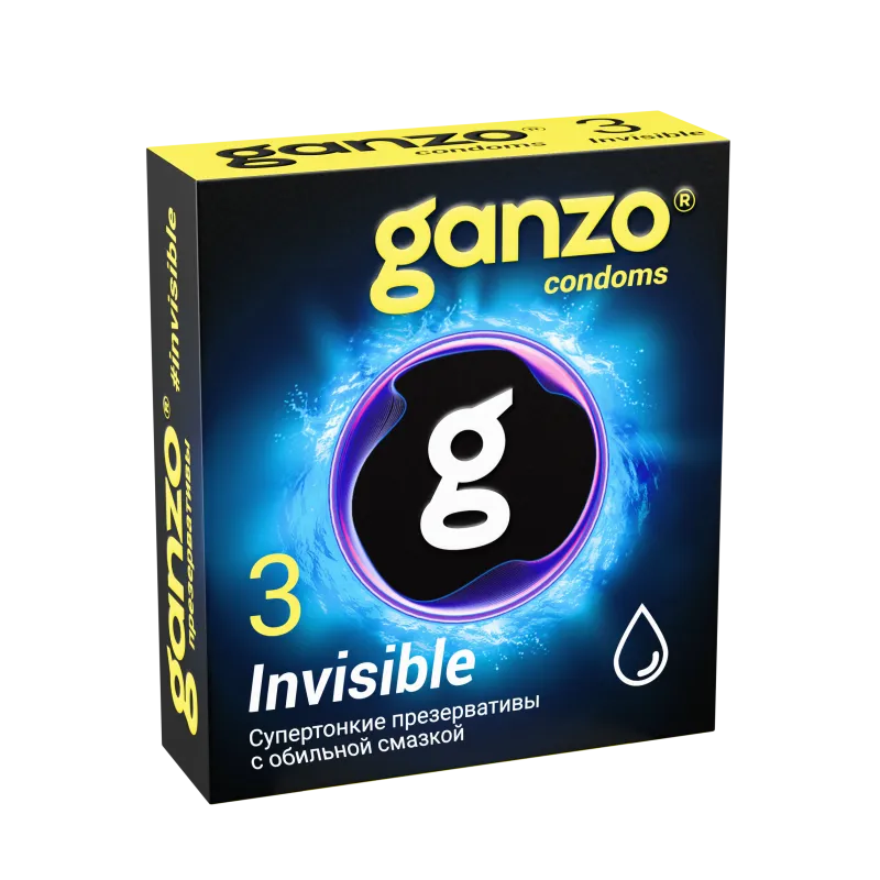 Презервативы Ganzo Invisible, супертонкие, с доп. смазкой, латекс, 18 см, 3 шт.