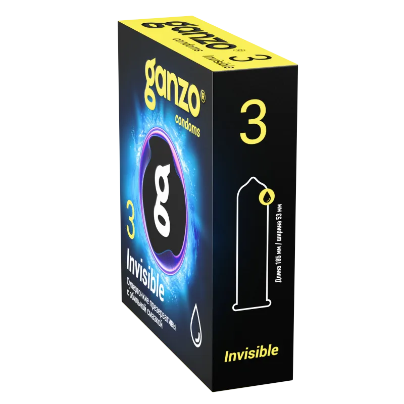 Презервативы Ganzo Invisible, супертонкие, с доп. смазкой, латекс, 18 см, 3 шт.