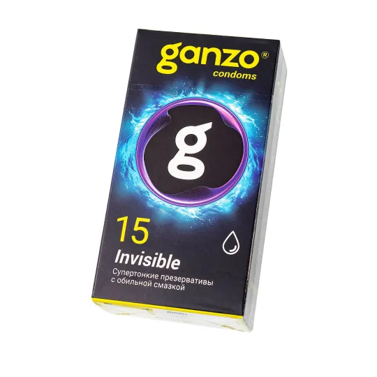 Презервативы Ganzo Invisible, супер тонкие, латекс,18 см, 5,2 см, 15 шт.